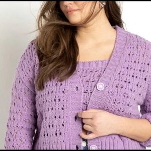 NWT Eloquii Open Knit Cardigan Sweater Purple Size 14/16